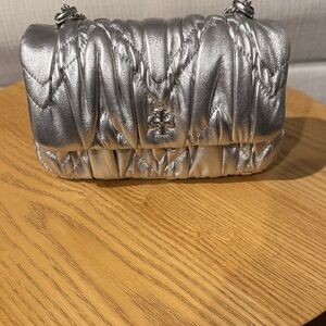Tory Burch Silver Textured Shoulder Bag